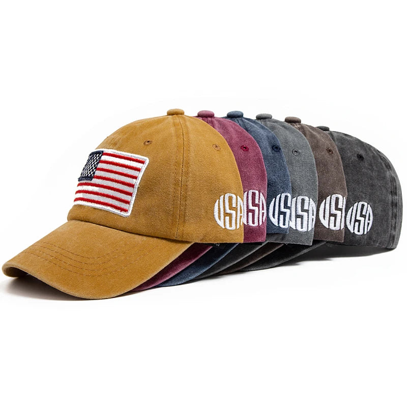 USA-Flagge Herren-Baseballkappe Retro-Stickerei Gewaschene Baumwolle Dad Hats Mode Damen Hip-Hop-Kappen Sommer Outdoor-Sonnenvisier-Hut