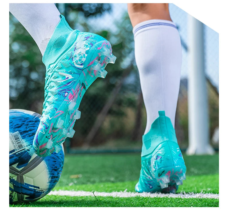 Chaussures de football pour hommes et femmes, crampons antidérapants pour terrain synthétique, baskets de futsal, chaussures de football à crampons pour terrain gazonné, support de cheville, pour l'extérieur