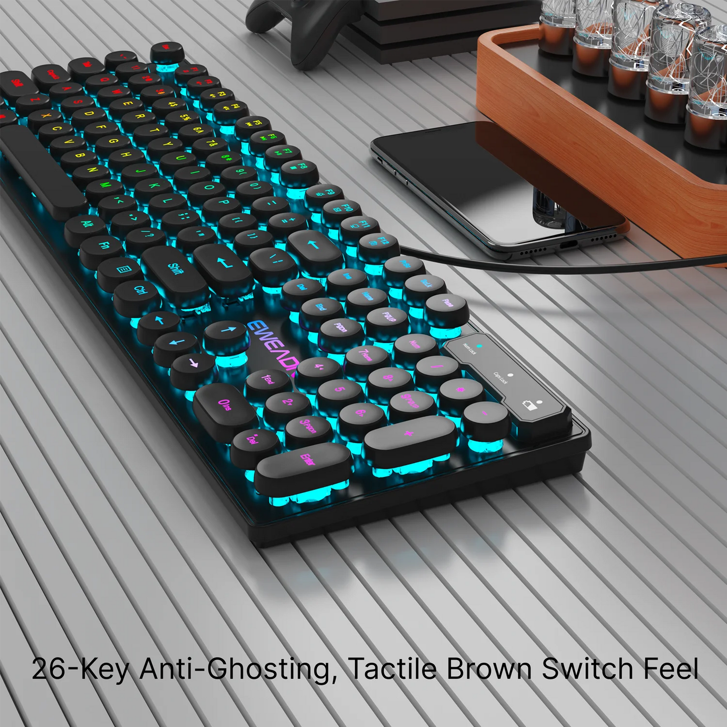 EWEADN GX330 Gaming Keyboard Wired, LED Backlit, Office silent keyboard full size, Ergonomic, Gaming, office, Windows/Laptop/PC