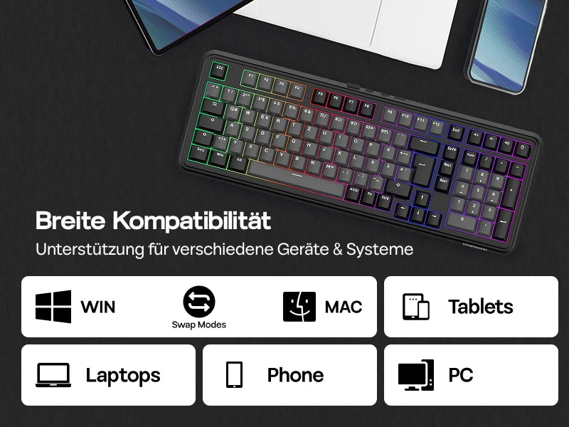 ISO-DE Layout EPOMAKER TH99 QWERTZ Layout 96% Creamy Gasket Wired/Bluetooth/2.4G Wireless Mechanical Keyboard with Knob/Numpad