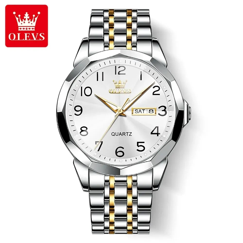 Reloj para hombre OLEVS 9970 – Modelo elegante con esfera digital, indicador de fecha y día, resistente al agua, luminiscente, de cuarzo – Reloj de lujo original