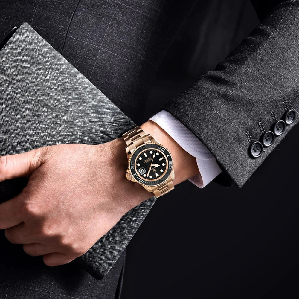PAGANI DESIGN Luxury Mechanical Automatic Men's Watch Rose Gold Ceramic Rotating Frame Top Business watches for man reloj hombre