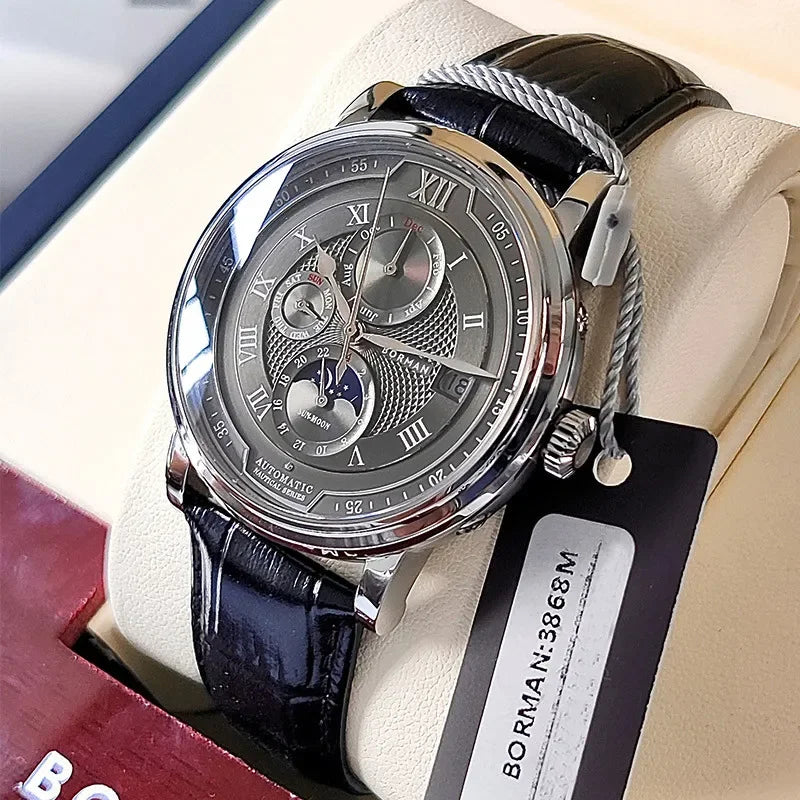 BORMAN BM3868 New 40mm Luxury Men Automatic Mechanical Men's Watches Sapphire Multi-function Waterproof Moon Phase Clocks