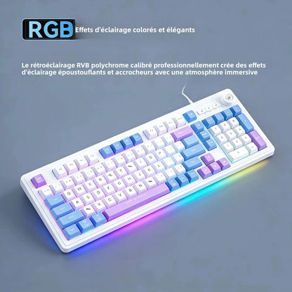 Wired Gaming Keyboard Mechanical Feel with Rotary Knob Three Color Mixed Backlit for PC Desktop Laptop Computer Accessories