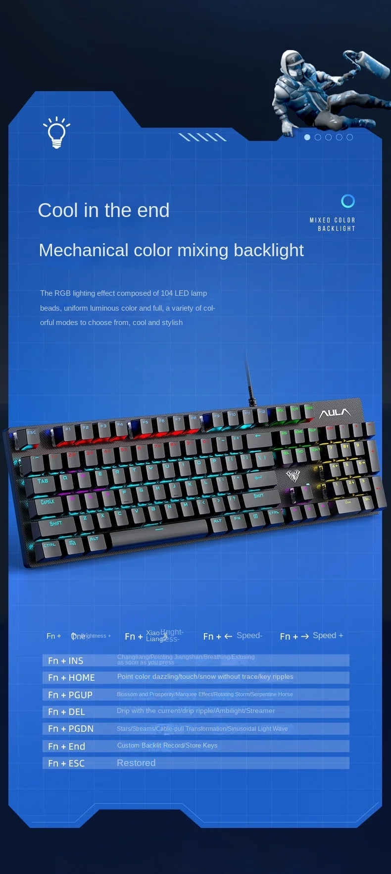 Wired Mechanical keyboard Gamer USB Keyboards gaming Backlit Musical 100% Computer 104 keys keyborad Ergonomic Pc key board