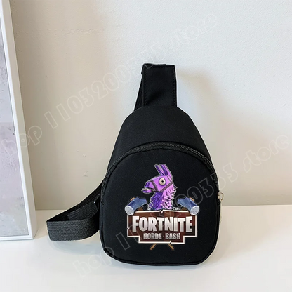 Fortnite Umhängetasche mit Game-Print für Kinder, Mini-Brusttasche, klassische schwarze Schultertasche und Geldbörse, geeignet für Schule und Outdoor-Aktivitäten