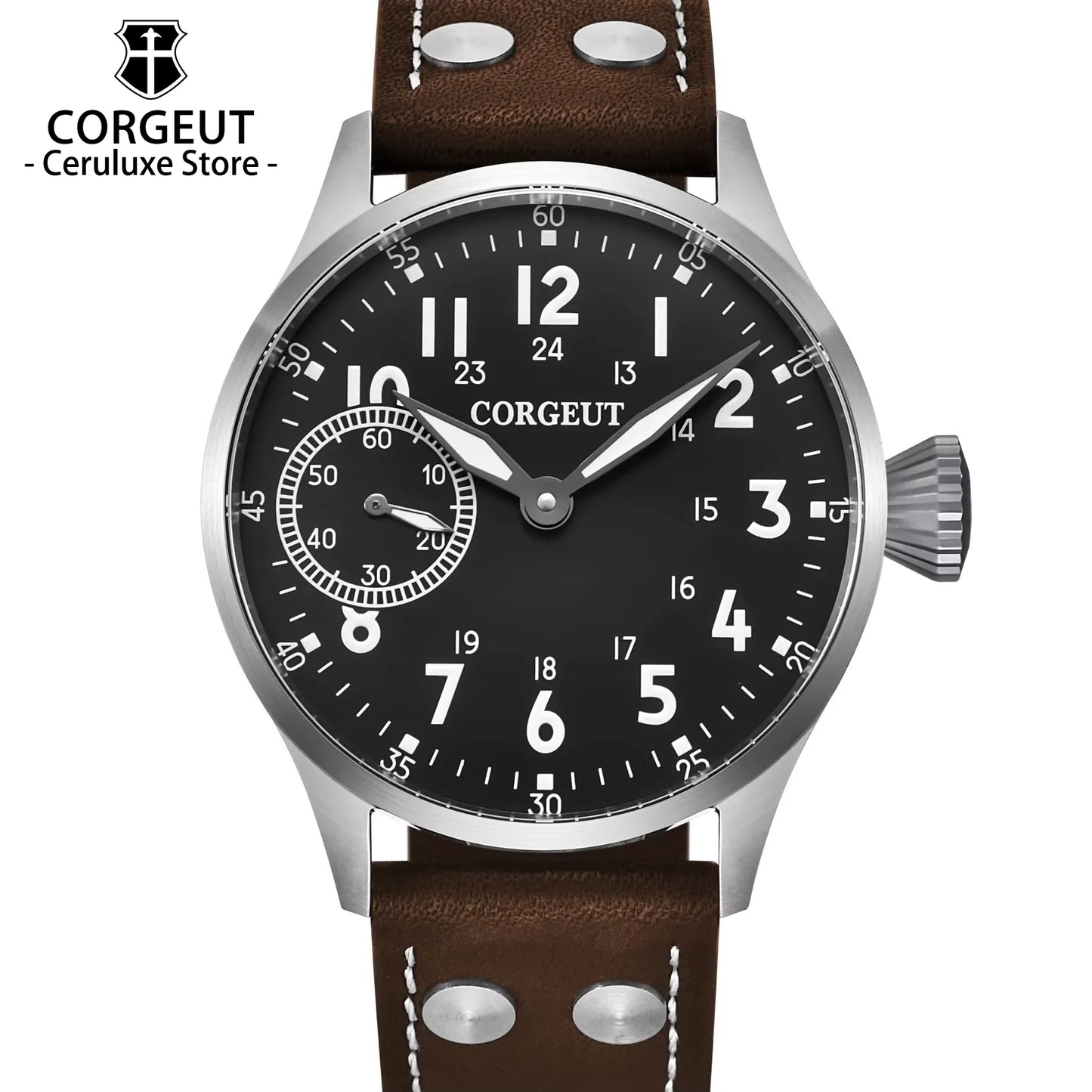 Corgeut Seagull ST3600 17 Jewelry 44mm Mechanical Watch Hand Wound Sapphire waterproof Watch Sports Leather Luxury 6497 Watch