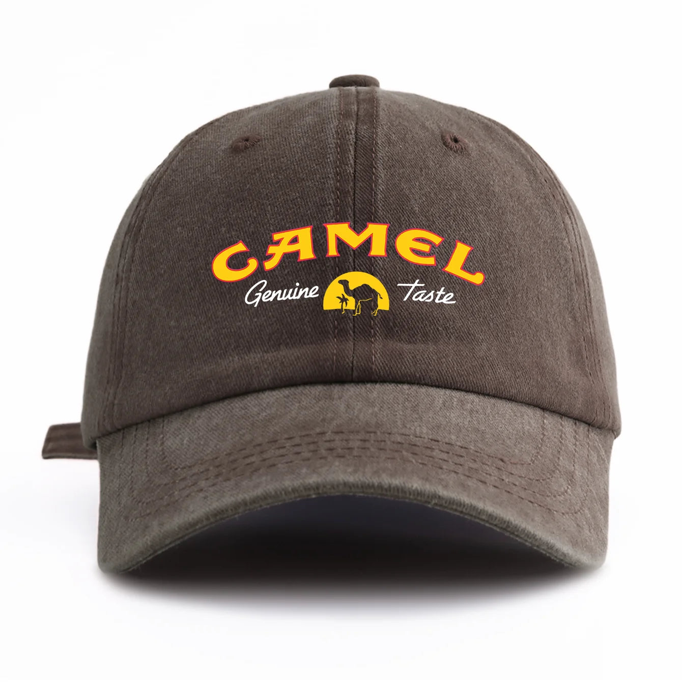 1pc CAMEL Print Washed Baseball Cap for Adults,Minimalist Retro Style Casual Soft Adjustable Dad Hat,Perfect As Gift