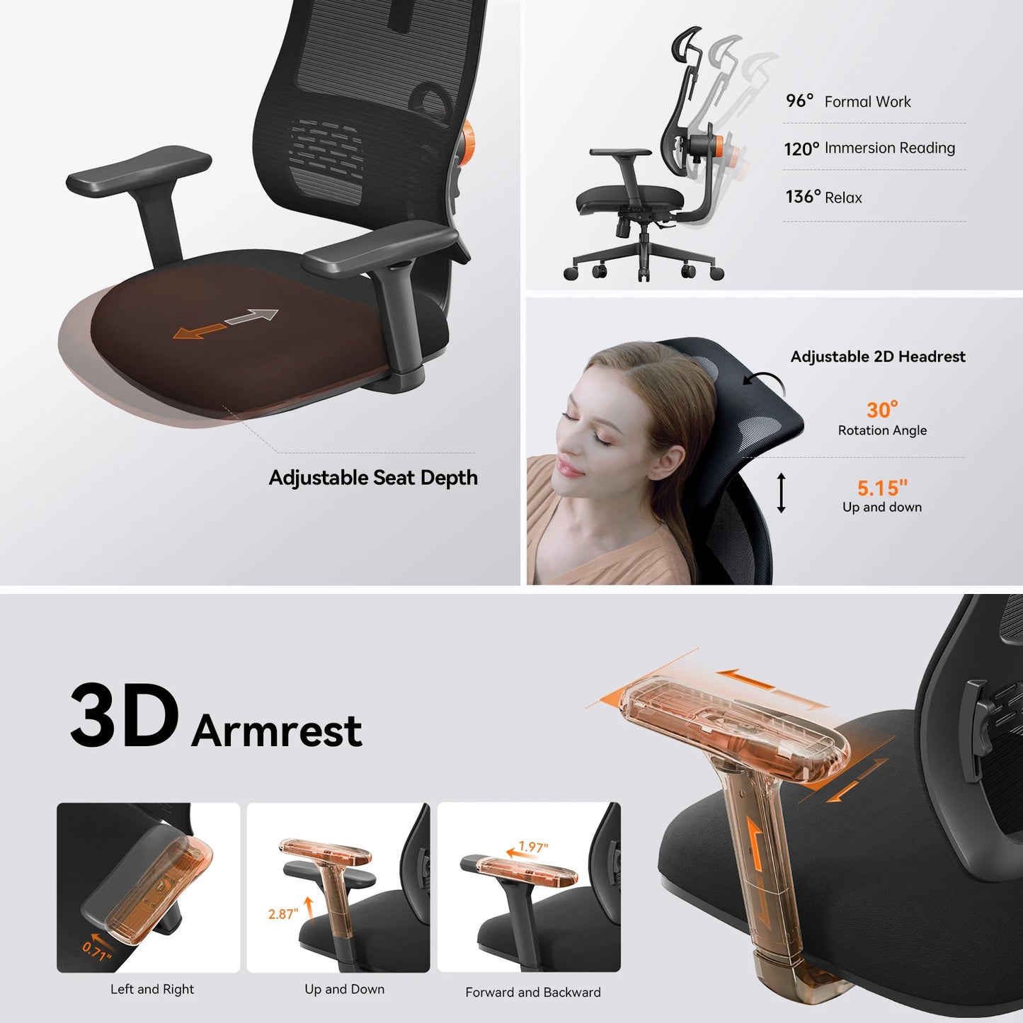 NEWTRAL Ergonomic Office Chair,Auto-Following Backrest,Adaptive Lower Back Support,Adjustable Headrest Seat Depth Computer Chair