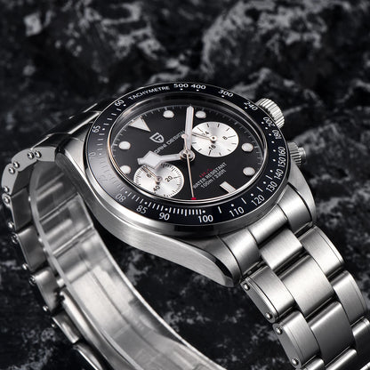 Montre pour homme PAGANI DESIGN « Panda » – Chronographe à quartz de luxe, étanche, verre saphir avec traitement antireflet, montre de sport luminescente