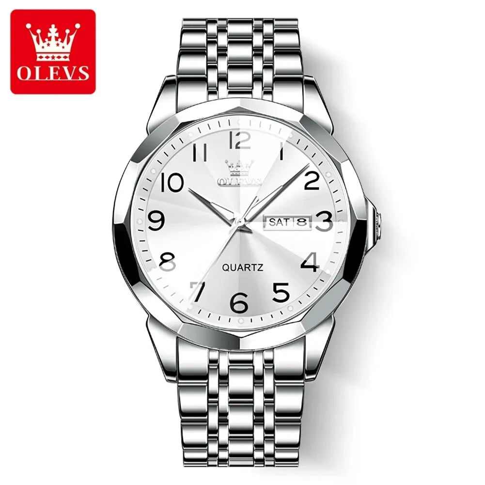 Reloj para hombre OLEVS 9970 – Modelo elegante con esfera digital, indicador de fecha y día, resistente al agua, luminiscente, de cuarzo – Reloj de lujo original