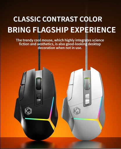 Wired Mouse RGB Lights 10 Keys Macro Programming Gaming Chip 12800DPI Ergonomic Design Medium-Large Hand Gaming Mouse GK502