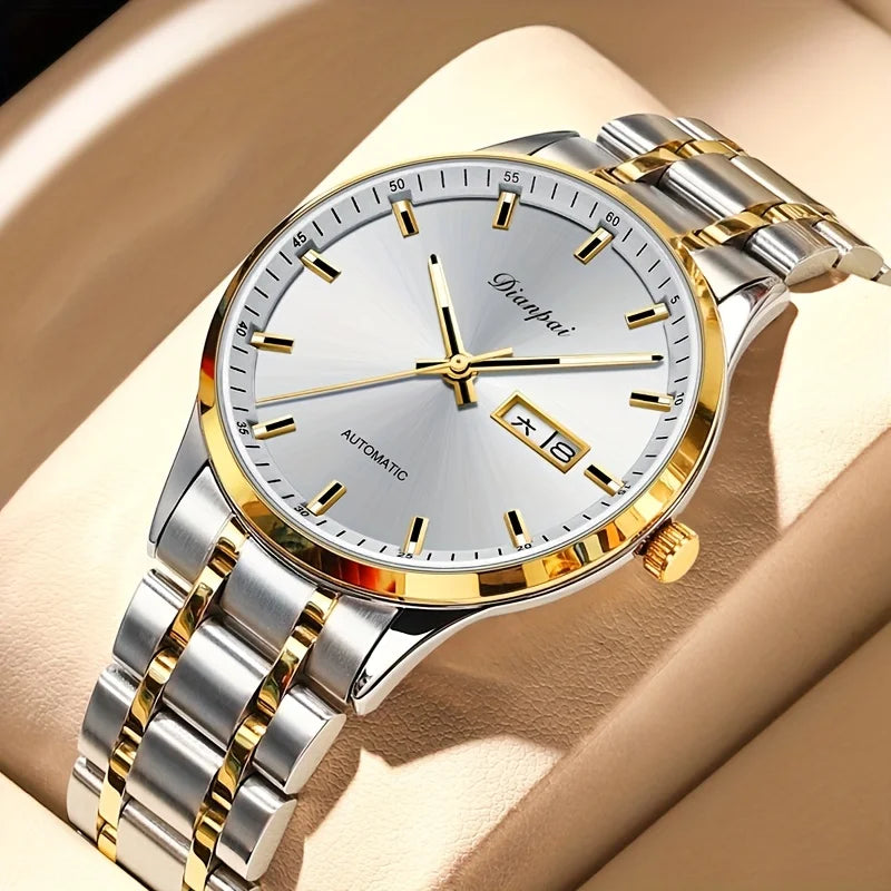 Montre mécanique automatique pour homme Dianpai – Modèle de luxe, affichage luminescent, design classique et épuré, en acier inoxydable, étanche, avec calendrier et indication du jour de la semaine