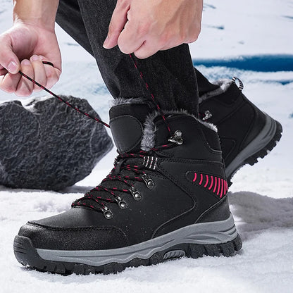 Chaussures d'hiver pour l'extérieur, bottes hautes en peluche douce, chaudes, décontractées, de sport, antidérapantes, résistantes à l'usure, rehaussant la taille, pour hommes