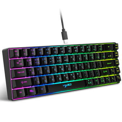 68 Keys Gaming Keyboard USB Wired Portable 20 RGB Backlight Korean Keyboard for Windows Laptops Computer