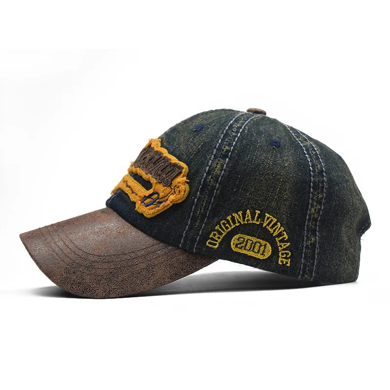 CNTANG Letnia dżinsowa czapka z daszkiem dla mężczyzn, modna, z haftowaną literą, bawełniana, typu snapback, męska, outdoorowa, codzienna, w stylu hip-hopowym, z regulacją