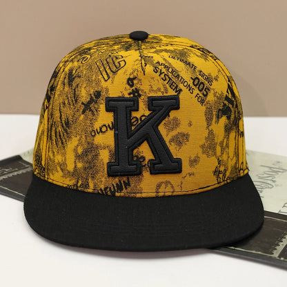 1pc K letter embroidered hip-hop baseball cap with sun visor and flat brim cap