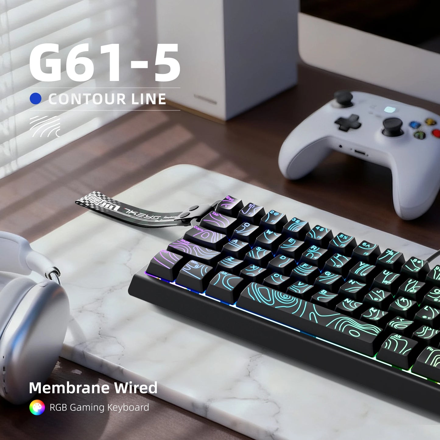 60% compact wired keyboard with RGB backlighting and gradient keycaps are suitable for Windows tablets, laptops and gamers.
