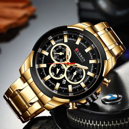 Pánské chronografové hodinky CURREN, velký ciferník o průměru 48 mm, náramek z nerezové oceli, tři pomocné ciferníky, sportovní náramkové hodinky s quartzovým strojkem, luxusní styl