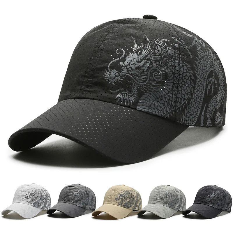 1 pcs Men's Printed Chinese Style Dragon Pattern Quick-Drying Mesh Baseball Cap Outdoor Leisure Fashion Sun Protection