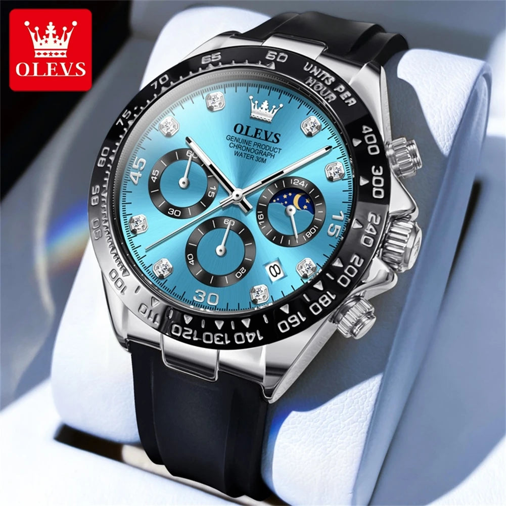 Reloj para hombre OLEVS: reloj de cuarzo de lujo, resistente al agua y luminiscente, con cronógrafo y indicador de fecha. Reloj deportivo para hombre de una gran marca.