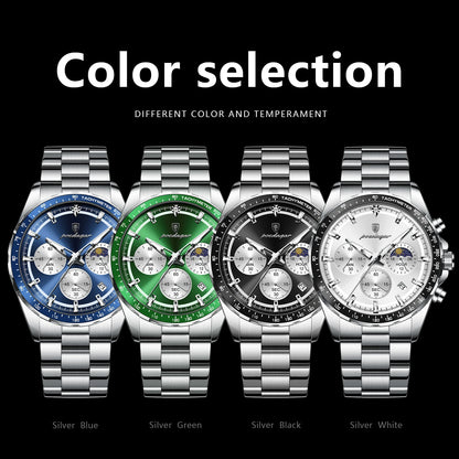 Montre homme POEDAGAR de luxe, élégante et étanche, chronographe à quartz avec date, style classique et lumineux.