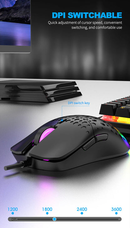 OnePlus G701 Wired 6 Keys Mouse Honeycomb Perforated Colorful Lighting Gaming And Office For Microsoft Windows Apple IOS System
