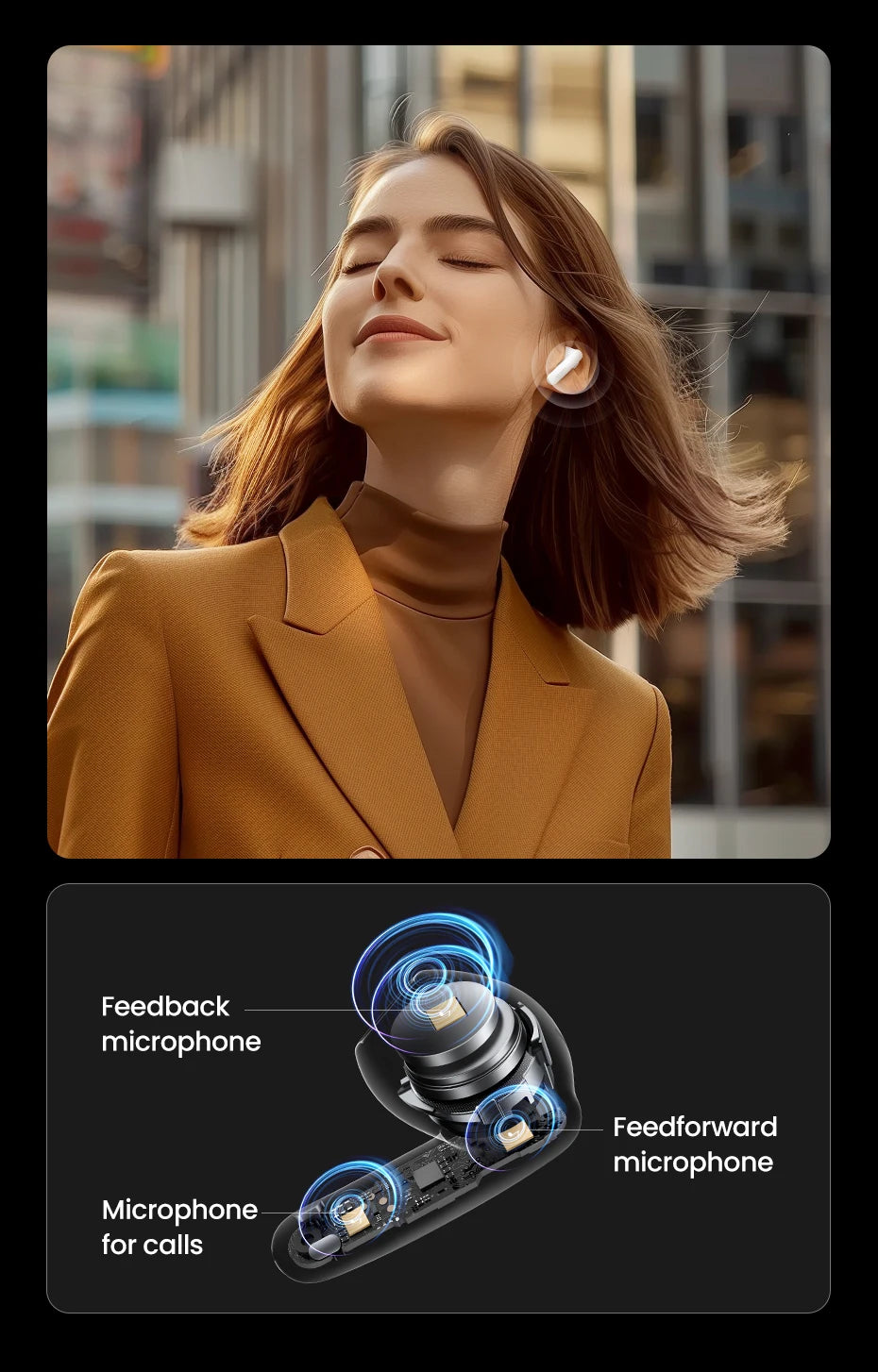 UGREEN ANC Semi-open TWS Adaptive Active Noise Cancelling Earbuds LDAC Hi-Res Audio Wireless Bluetooth Earphones Headphones