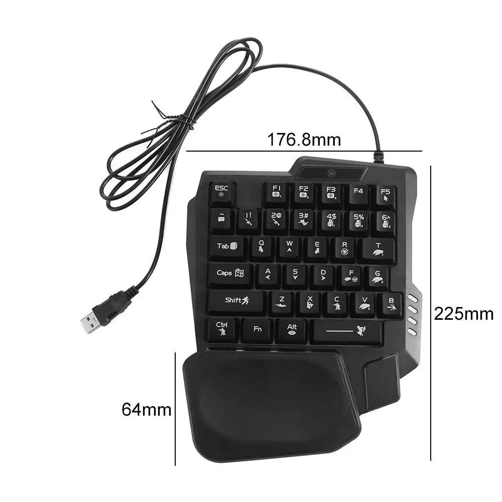 USB Single Hand Keyboard Ultra-slim Mini One Handedly Keyboard Luminous Wired Gaming Mechanical Keyboard Smartphone
