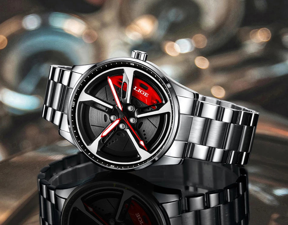 Montre pour homme de luxe LIGE – Modèle à cadran rotatif, étanche, en acier inoxydable, avec affichage lumineux – Idée cadeau pour homme (Halloween)