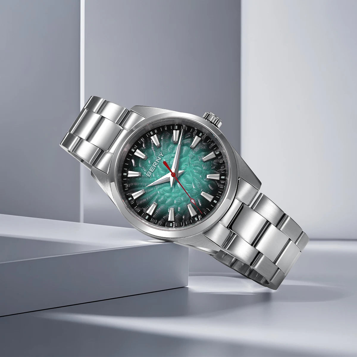 Reloj para hombre BERNY – Reloj de cuarzo, cristal de zafiro, agujas luminiscentes, resistente al agua hasta 10 ATM, fabricado íntegramente en acero inoxidable – Estilo elegante y desenfadado, ideal para el día a día o para ocasiones profesionales