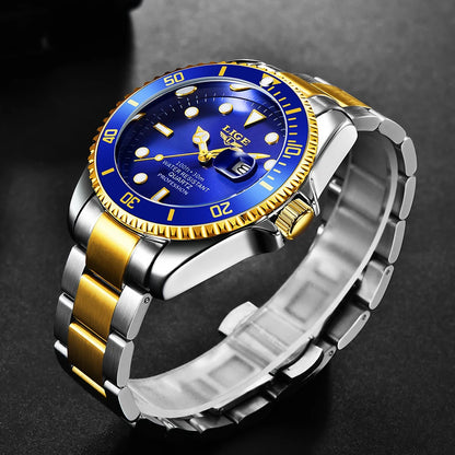 Reloj para hombre LIGE: cronógrafo de cuarzo, resistente al agua, estilo informal y profesional, accesorio de moda de lujo de una gran marca.