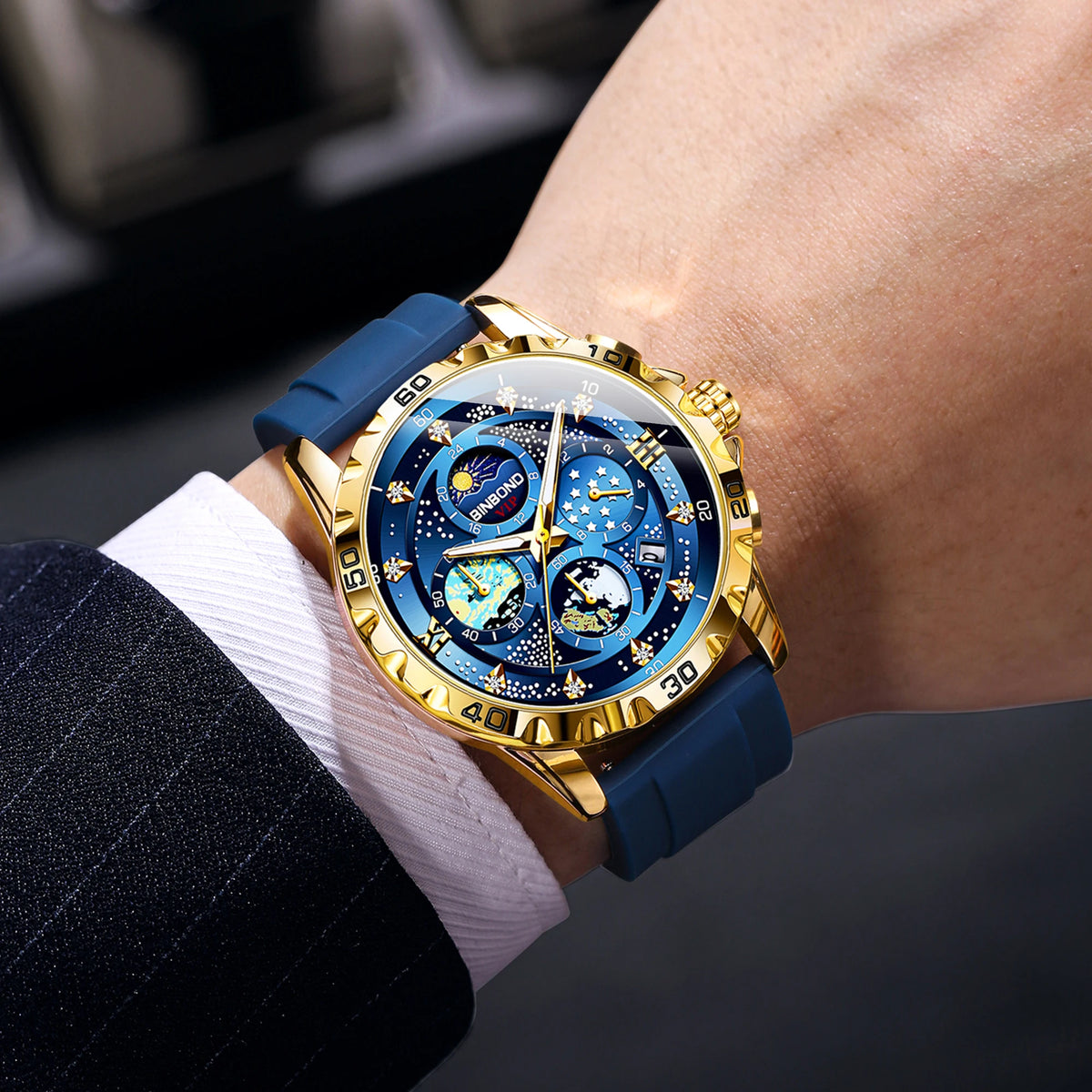 Montres à quartz de luxe BINBOND pour hommes, lumineuses, étanches, chronographe avec date automatique, style business, sport et mode décontractée