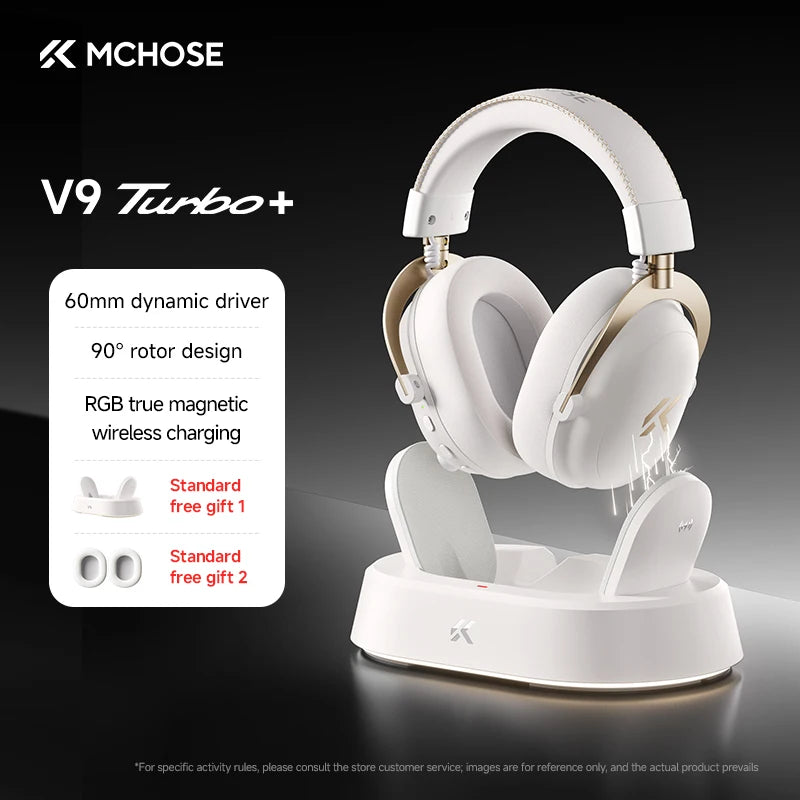 MCHOSE V9 Turbo + Wireless Gaming Headset 60mm 7.1 Surround Sound Professional Esports Headphones With RGB Charging Base