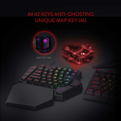 Redragon K585 DITI One-Handed RGB Mechanical Gaming Keyboard, Wrist Rest 42 Keys Type-C Professional Gaming Keypad Hot-Swappable