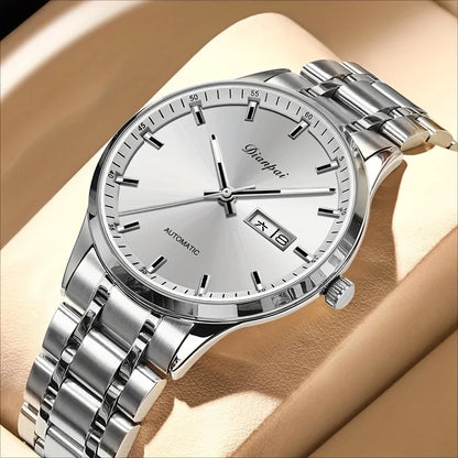 Montre mécanique automatique pour homme Dianpai – Modèle de luxe, affichage luminescent, design classique et épuré, en acier inoxydable, étanche, avec calendrier et indication du jour de la semaine