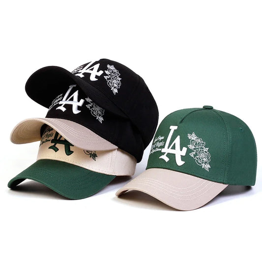 Unisex LA Rose Embroidery Snapback Baseball Caps Spring and Autumn Outdoor Adjustable Casual Hats Sunscreen Hat Sports Cap