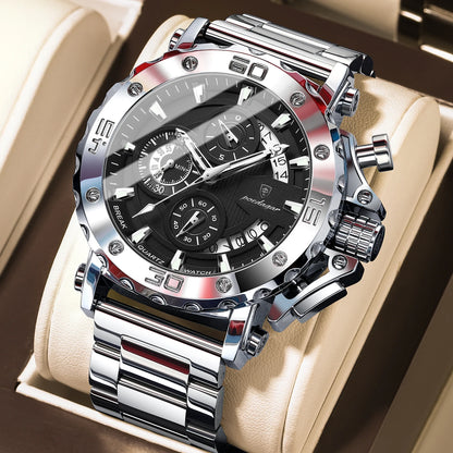 Reloj de lujo para hombre POEDAGAR, luminiscente, hermético, cronógrafo, con fecha, acero inoxidable, cuarzo, Reloj