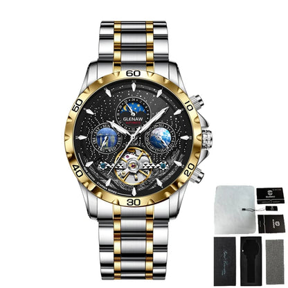 Relojes para hombre GLENAW Design, marca líder de lujo, moda y negocios, reloj automático impermeable para hombre, reloj mecánico para hombre