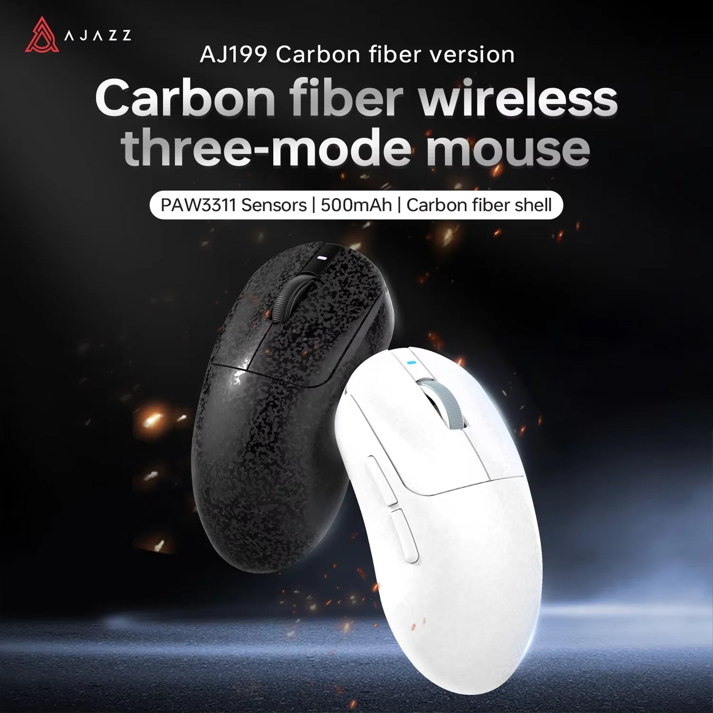 AJAZZ AJ199 Wireless Gaming Mouse PAW3311 24000DPI Lightweight Bluetooth/Wired Carbon Fiber Mice for PC Laptop Gamer