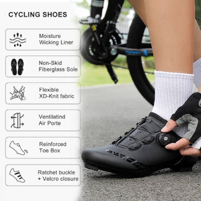 Zapatillas de ciclismo para hombre y mujer, para bicicletas de carretera, competición y carrera, con sistema automático de bloqueo, zapatillas deportivas de ciclismo de velocidad compatibles con calas SPD