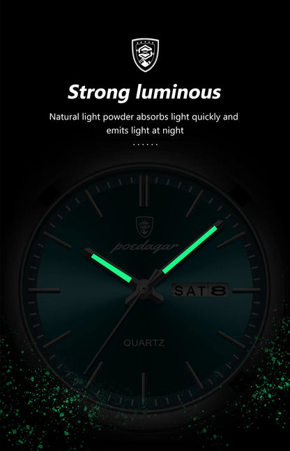 POEDAGAR Luxury Men's Watches Waterproof Luminous Date Week Men Watch Stainless Steel Casual Fashion Quartz Man Wristwatch Reloj