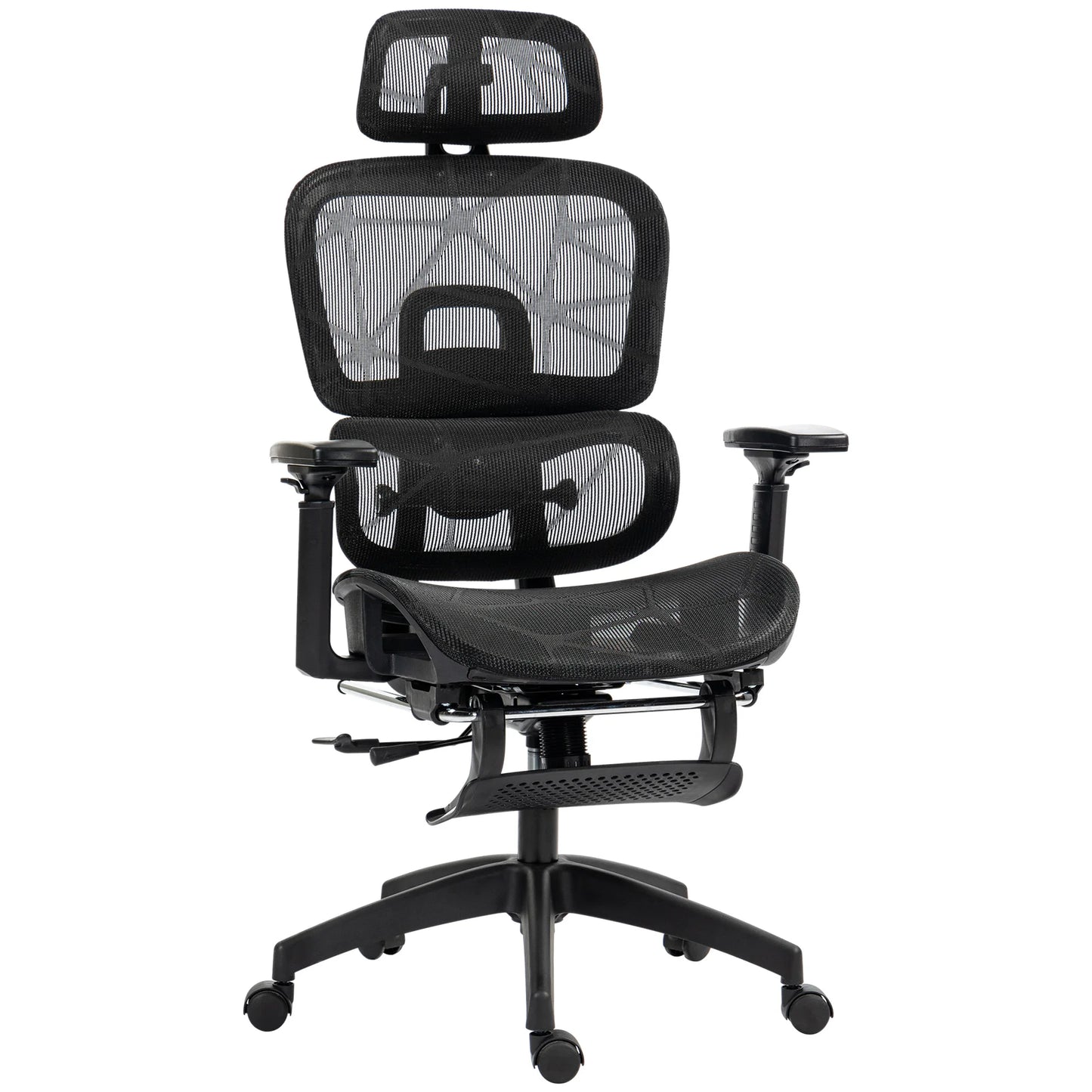 Black Ergonomic Mesh Office Chair, Lumbar Support, Recliner & Footrest, Height Adjustable