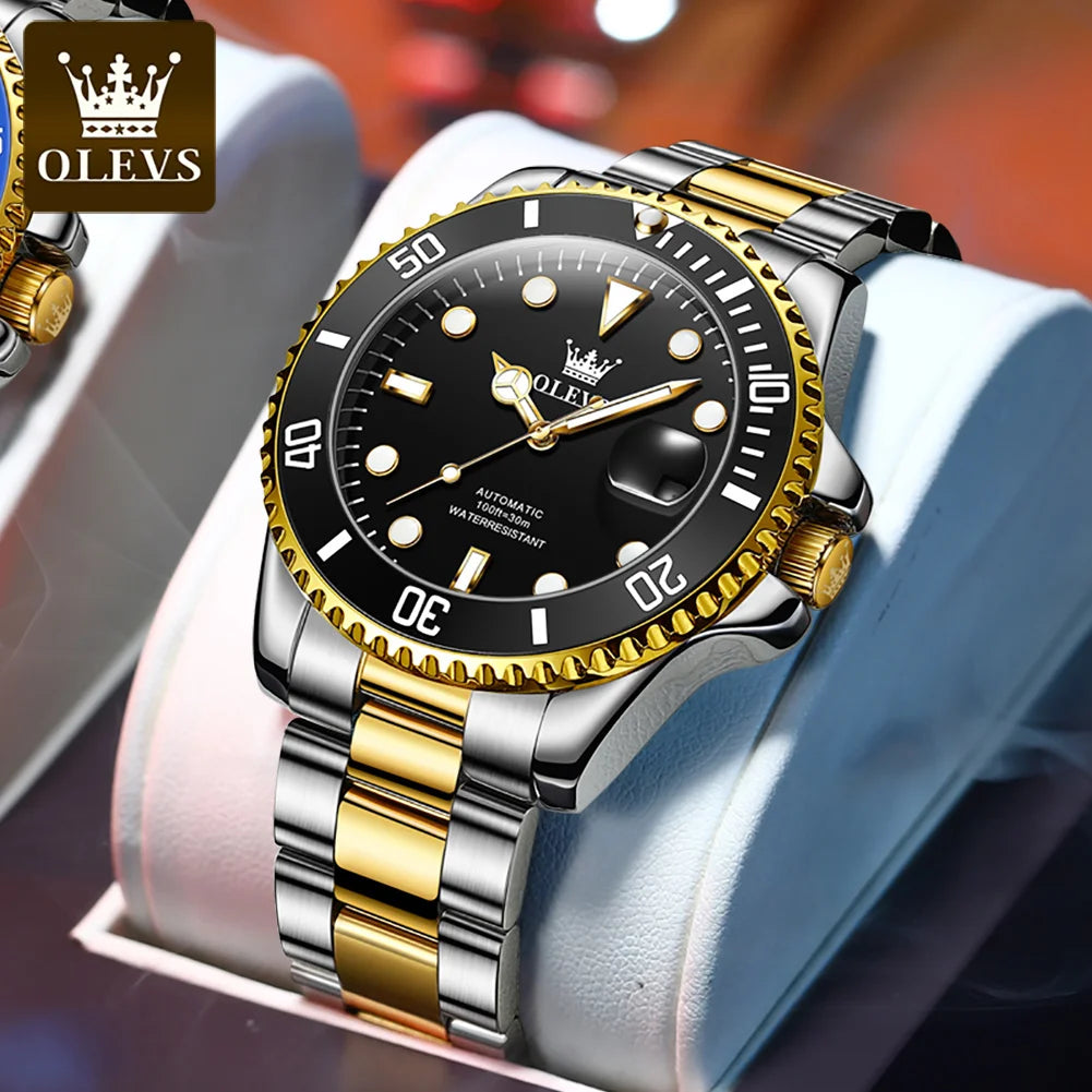 OLEVS 6650 Men Watch Classic Original Automatic Mechanical Watch For Man Zircon Scale Waterproof Luminous Stainless Steel Watch