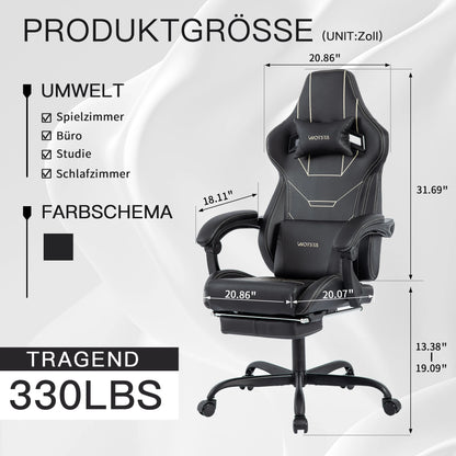 WOTSTA Gaming Stuhl Ergonomisch Gaming Chair Bürostuhl mit Fußstütze Racing Computerstuhl Höhenverstellbar Gepolstert Computerst