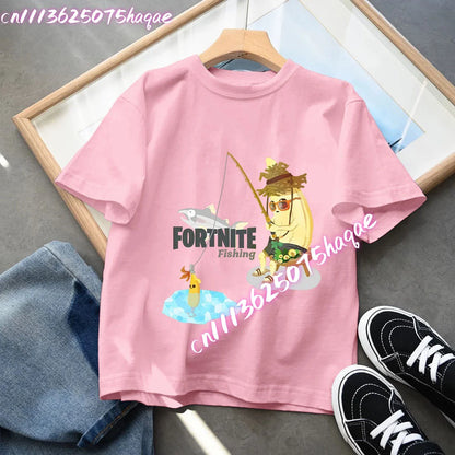 Série Fortnite – letní dětské tričko s krátkým rukávem pro chlapce a dívky, kreslený potisk, herní top, vtipný dárek k narozeninám