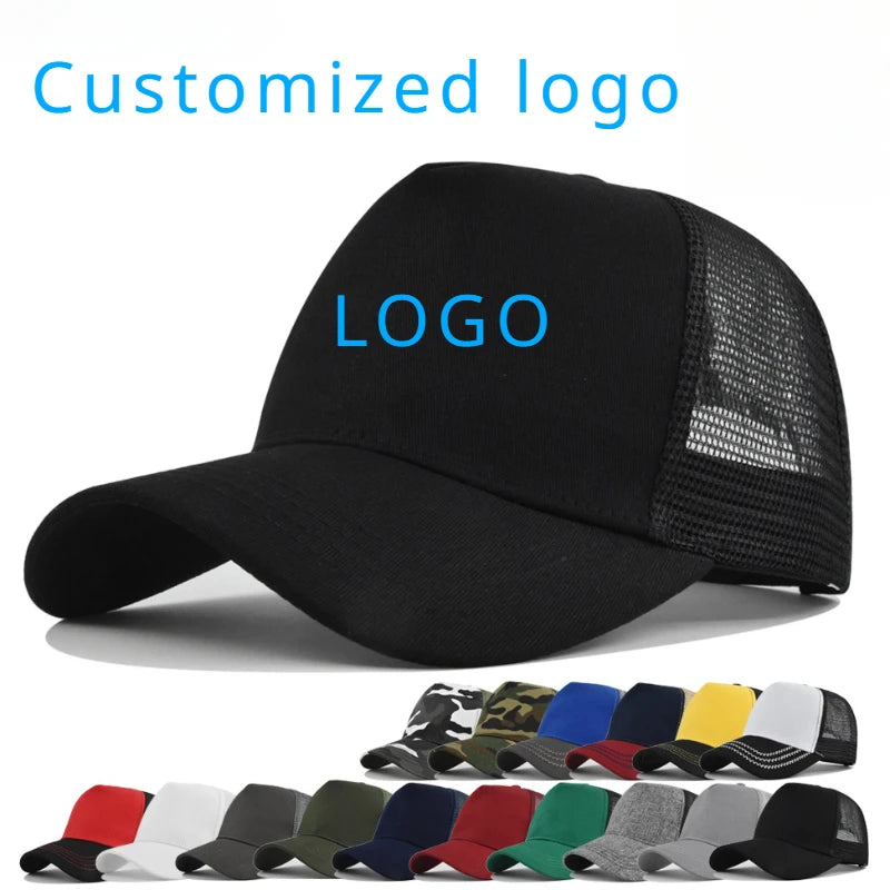 Customized Logo Hard Top 5 Panels Mesh Baseball Cap For Men Women Advertising Cap Breathable Sun Hat Solid Color Visor Gorra
