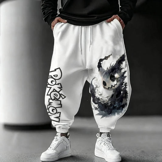 Pokémon Anime Mimikyu Printed White Sweatpants 2025 Autumn/Winter Men's New Japanese Harajuku Loose Casual Cotton Tapped Pants