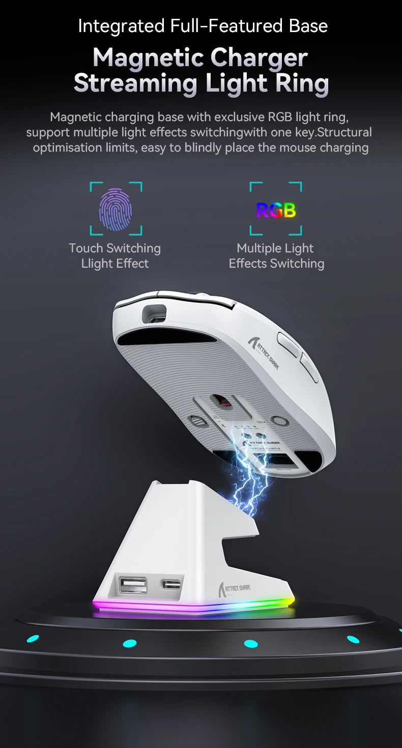 Attack Shark X6 Lightweight Wireless Gaming Mouse with 3 Mode Up to 26K DPI RGB Backlight Charging Base for Laptop Deskbtop