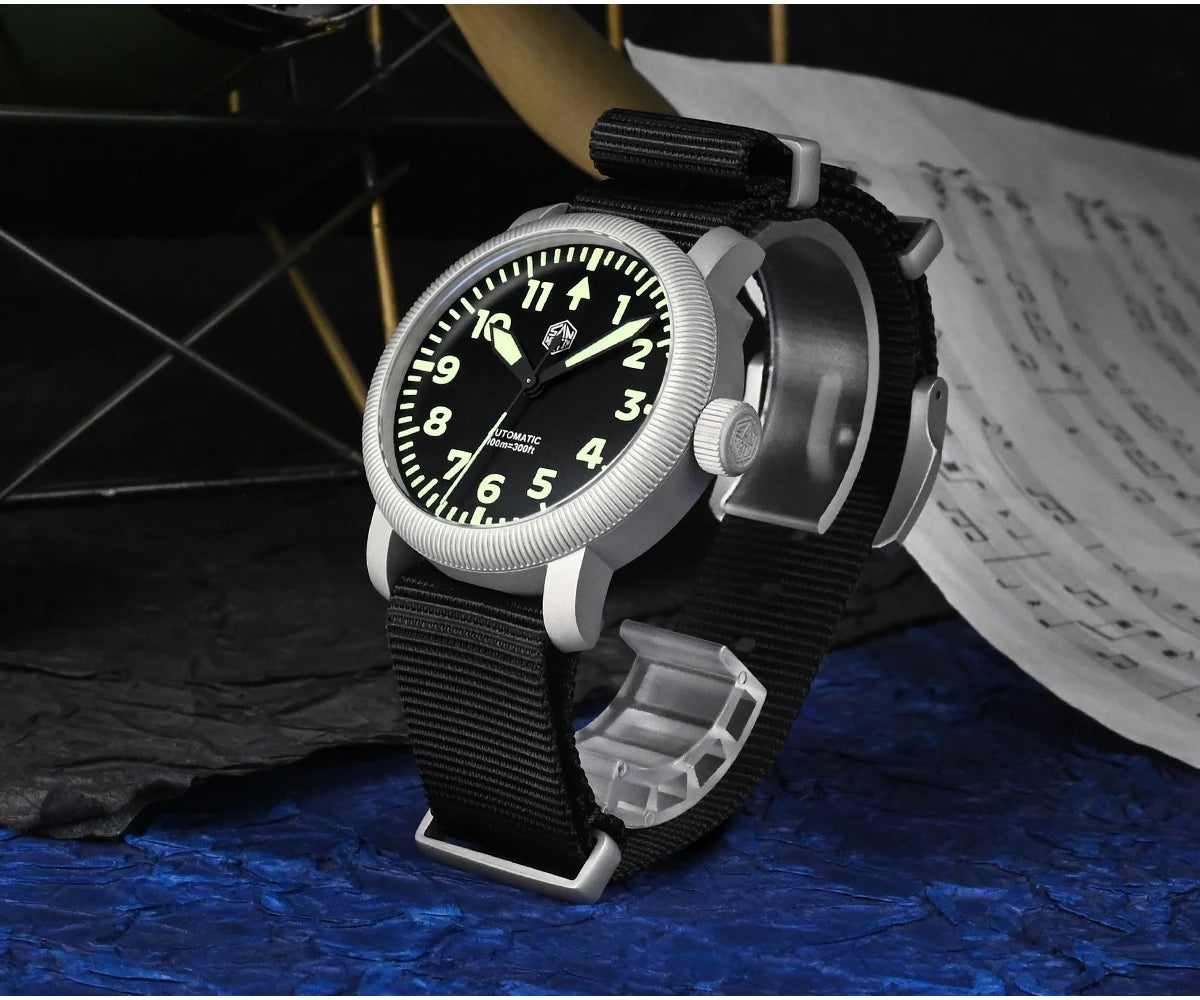 San Martin New 40mm Retro Pilot YN55 Automatic Mechanical Fashion Simple Style Men Wristwatch 100m Waterproof C3 Luminous SN0143